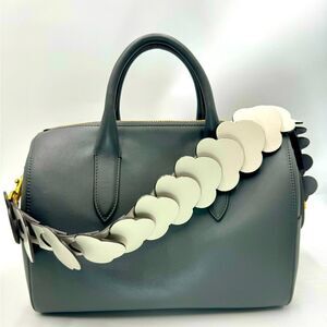 Anya Hindmarch Gray Vere Barrel Link Strap Bowler Speedy Boston Bag Pristine